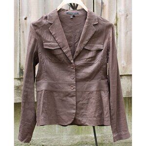Theory - Jacqueline Safari Blazer in Linen Viscose Stretch, Brown - Large